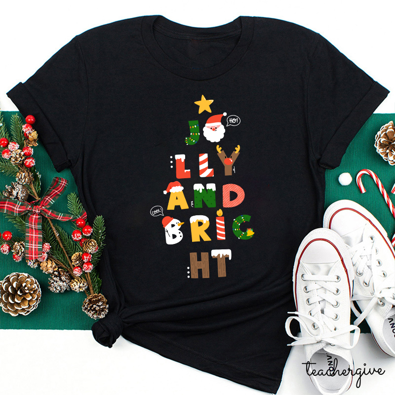 LatestJolly And Bright Best Christmas Vibes Teacher T-Shirt for Sale-Teachersgram
