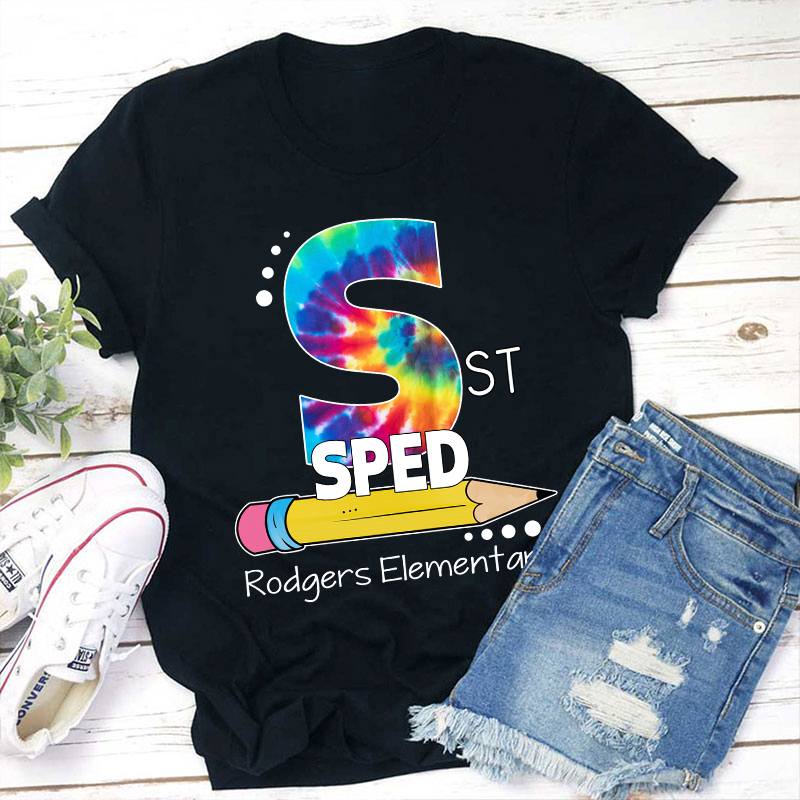 Personalized tie-dye Letters And Pencils Teacher T-Shirt