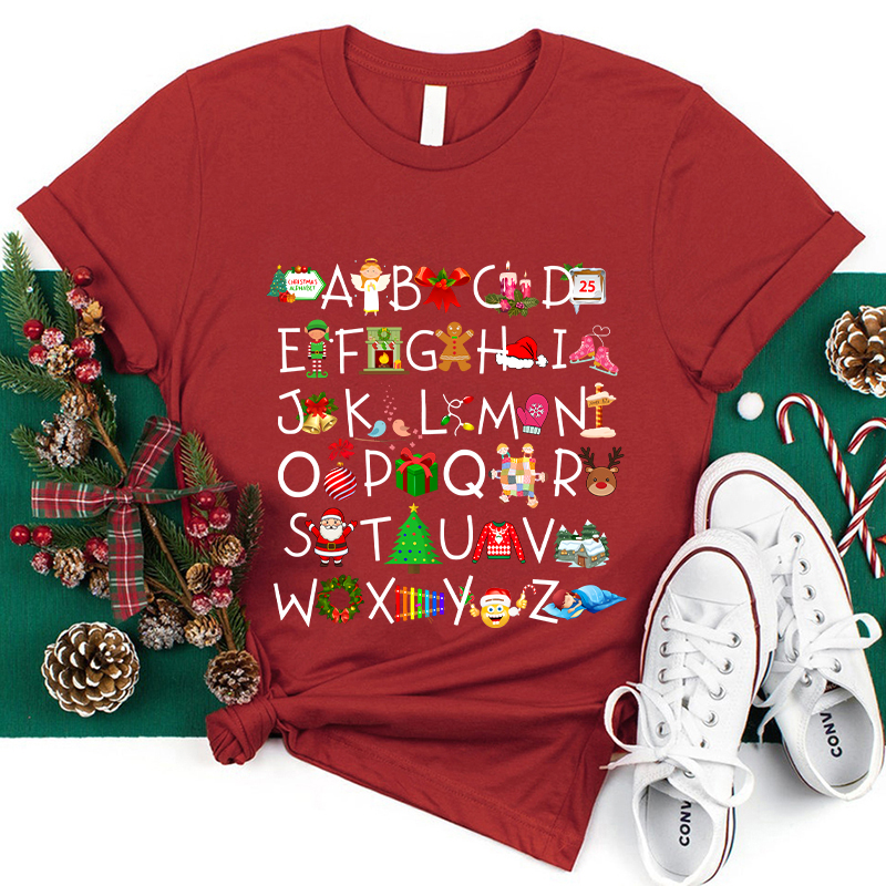 Christmas Elements Alphabet Teacher T-Shirt