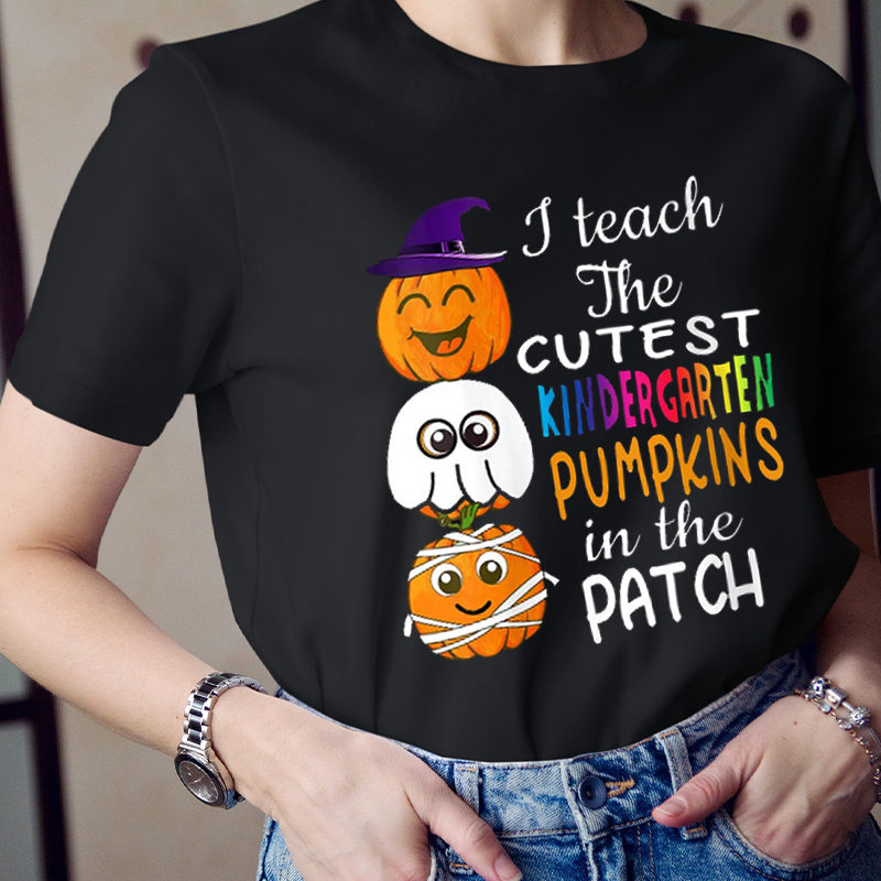 Personalized I Teach The Cutest Pumpkins In The Patch Witch Hat Teacher T-Shirt