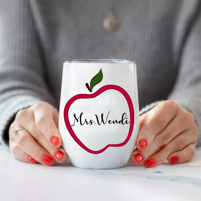 Personalized Apple Teacher Name  Wine Tumbler