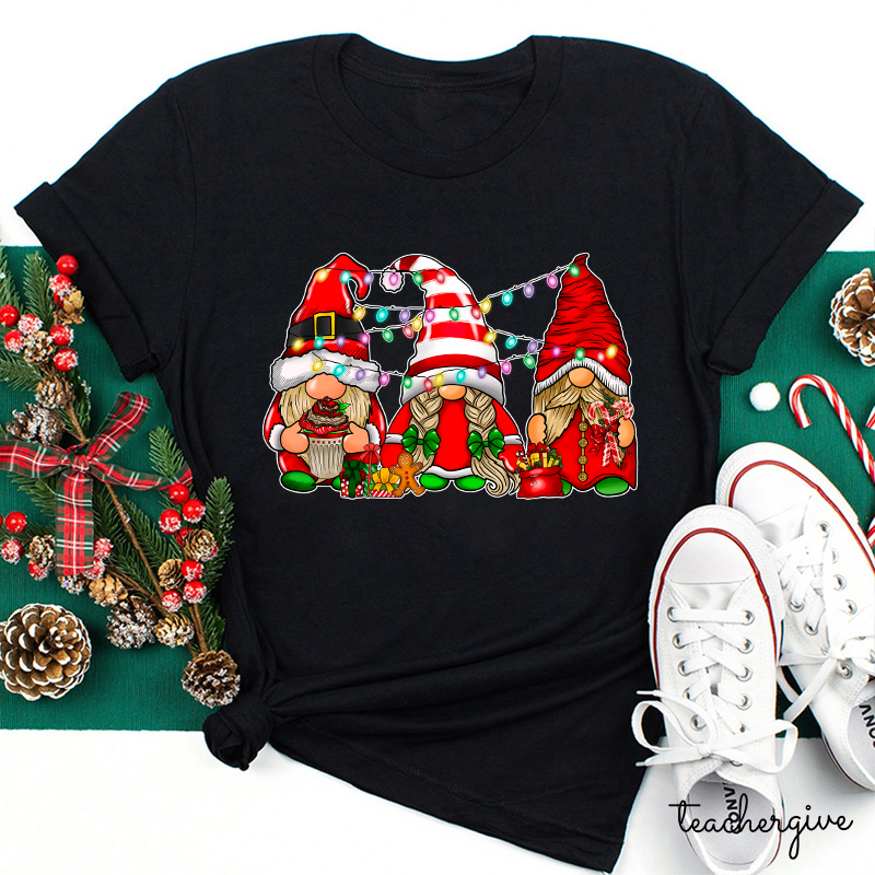 Gnomes Christmas Lights Teacher T-Shirt