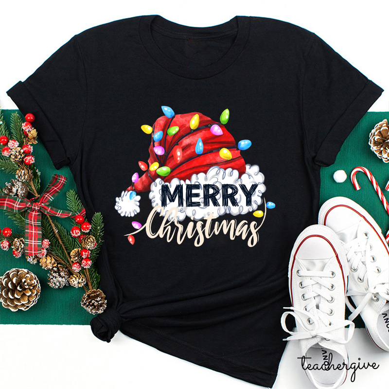 Merry Christmas And Big Red Hat Teacher T-Shirt