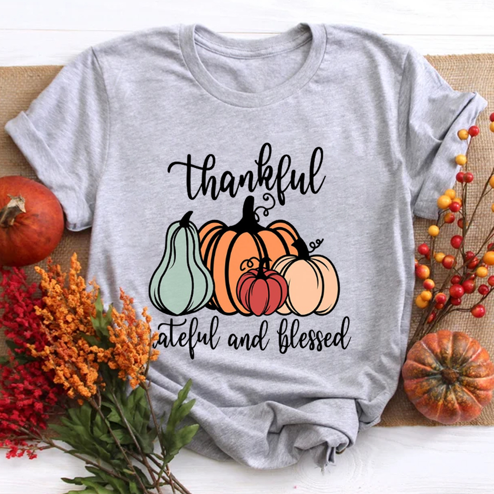 Thankful Grateful And Blessed Pumpkin Teacher T-Shirt