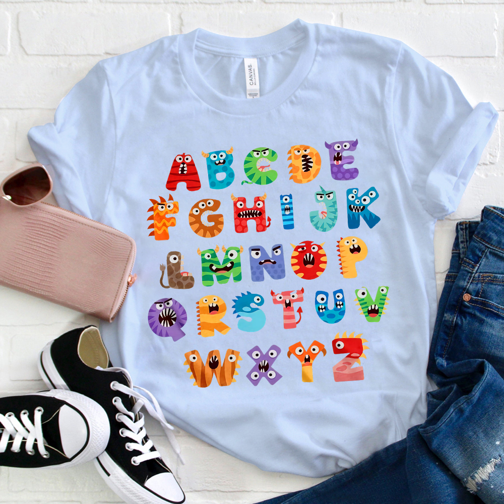 Cute Halloween Monster Alphabet School  T-Shirt