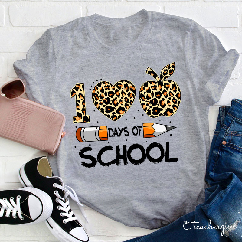 100 Days Of School Leopard Teacher T-Shirt