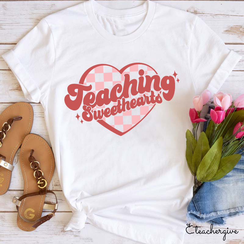 Teaching Sweethearts Checkerboard Grid Heart Teacher T-Shirt