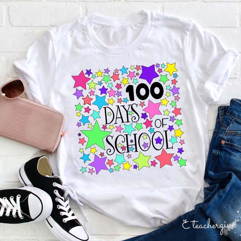 Teacher T-Shirt Happy 100th Day Of School 100 Stars Teacher T-Shirt Happy 100th Day Of School 100 Stars