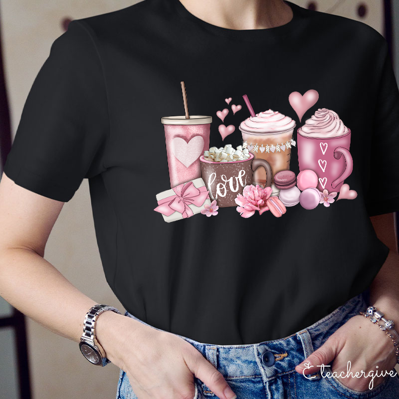 Love Drinks Valentine Teacher T-Shirt