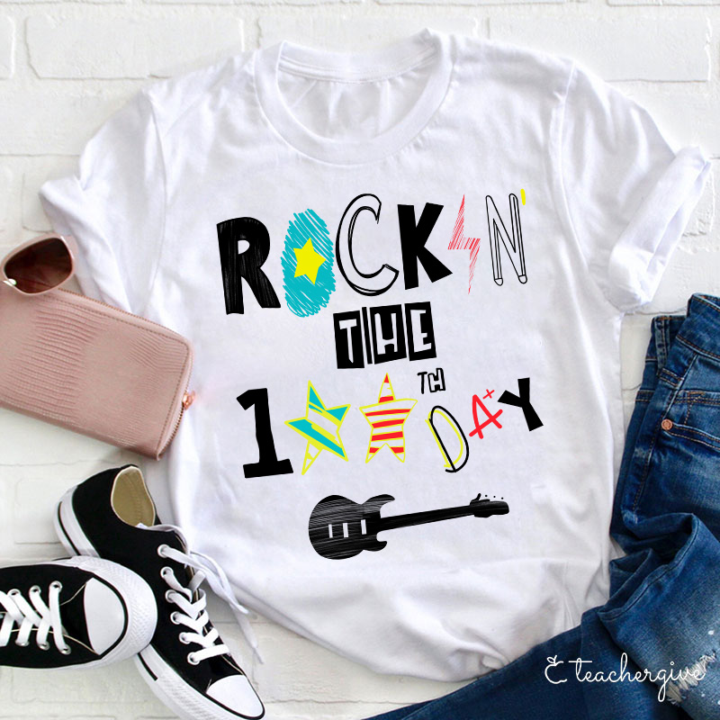 Rockin' The 100th Day Guitar Teacher T-Shirt