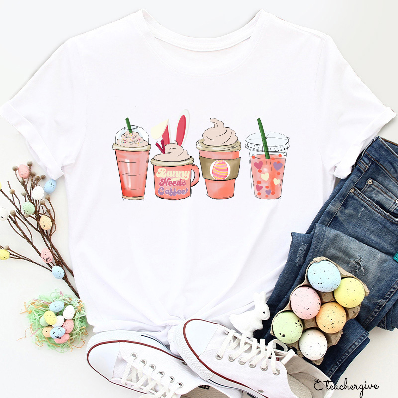 Bunny Needs Coffee Easter Teacher T-Shirt