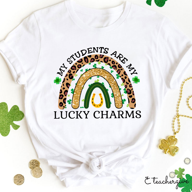 Leopard Rainbow My Students Are My Lucky Charms Teacher T-Shirt