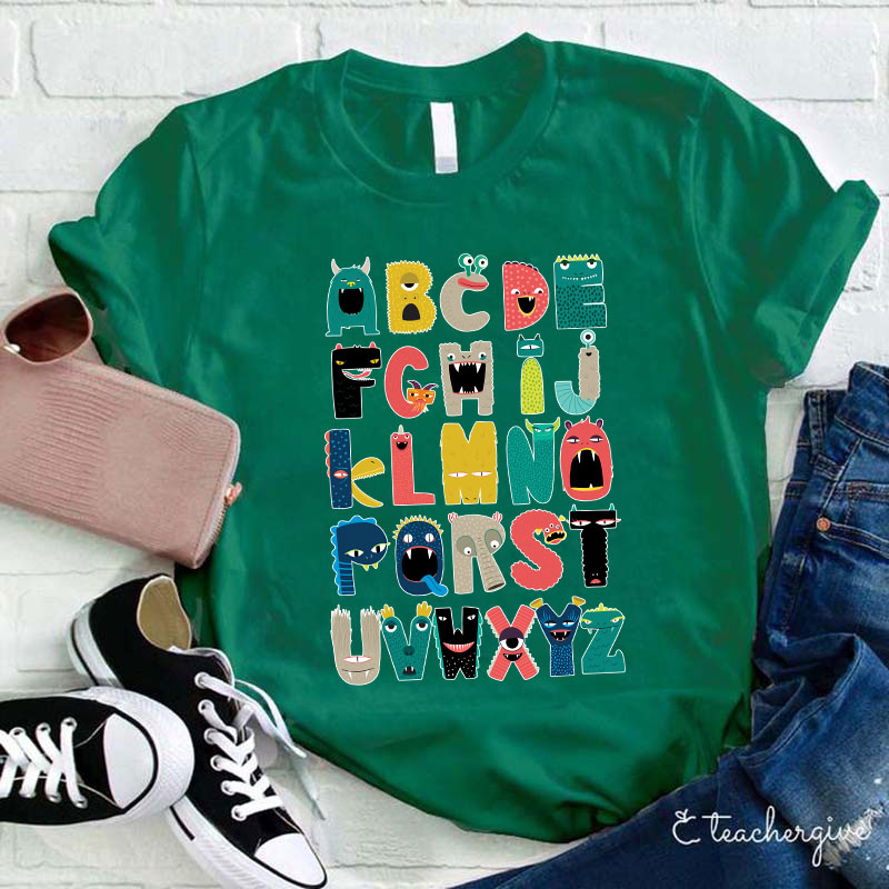 Cartoon Monster Alphabet Teacher T-Shirt