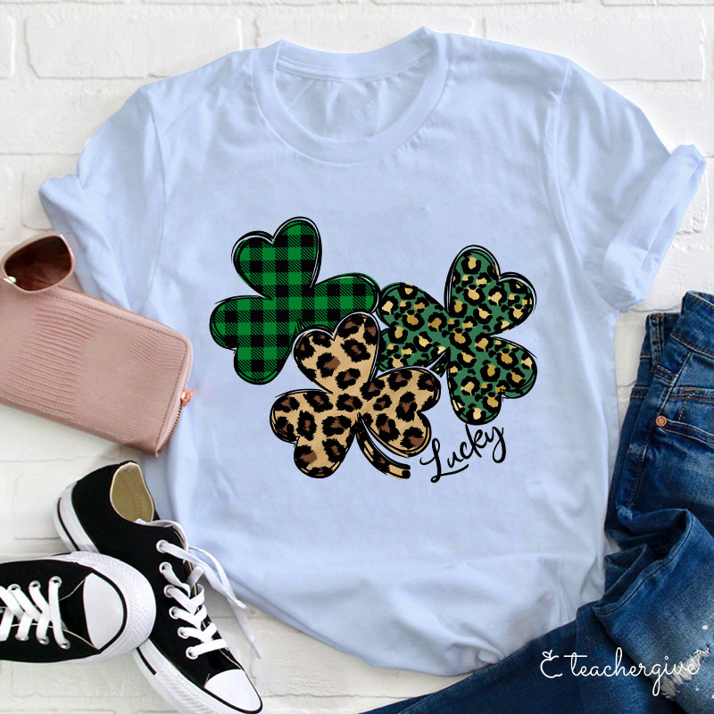 Leopard Shamrocks Lucky Teacher T-Shirt