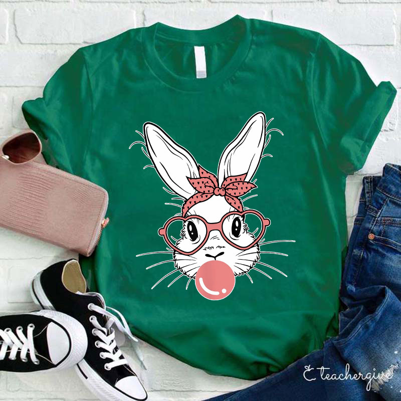 Bunny Blowing Bubbles Teacher T-Shirt