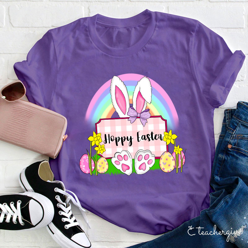 Hoppy Easter Rainbow Teacher T-Shirt
