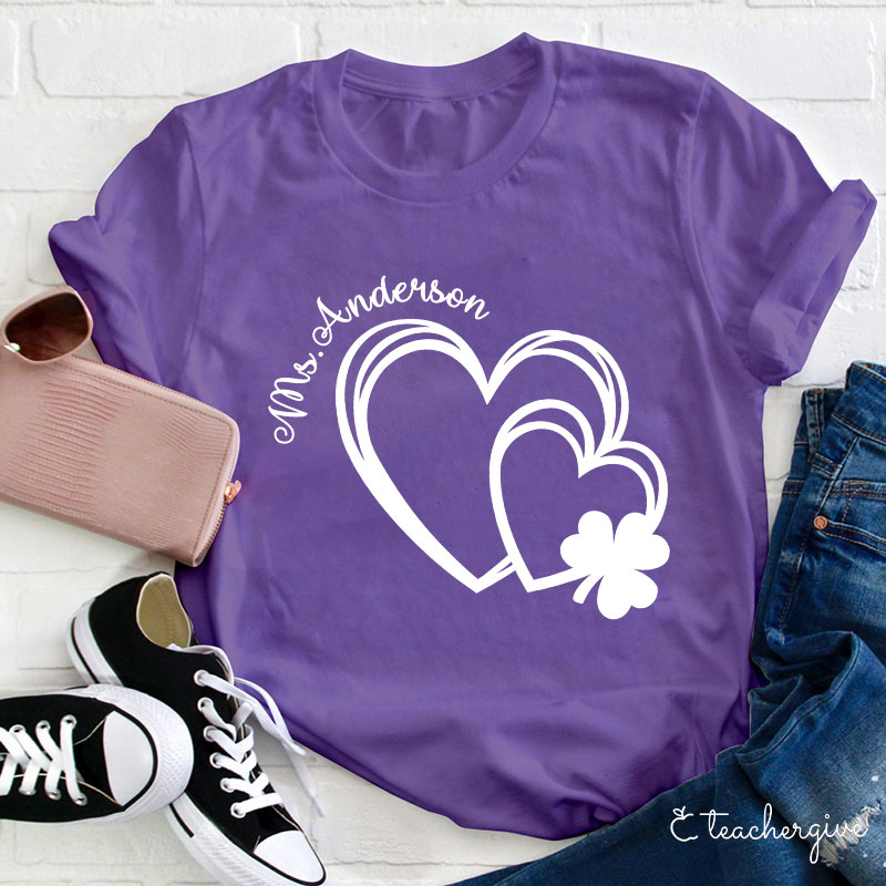 Personalized Heart In Heart Shamrock Teacher T-Shirt