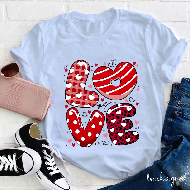 Heart Print Love Teacher T-Shirt