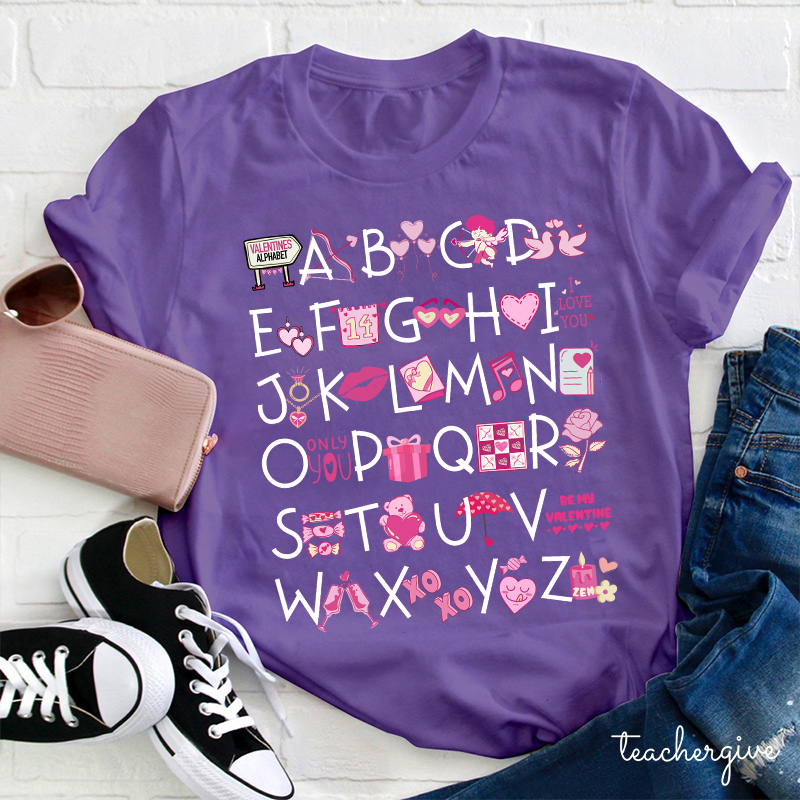 Valentine Vibes Alphabet Teacher T-Shirt