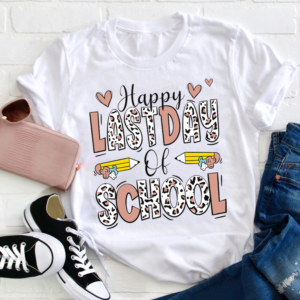 Happy Last Day Of School Leopard Print T-Shirt-Teachergive