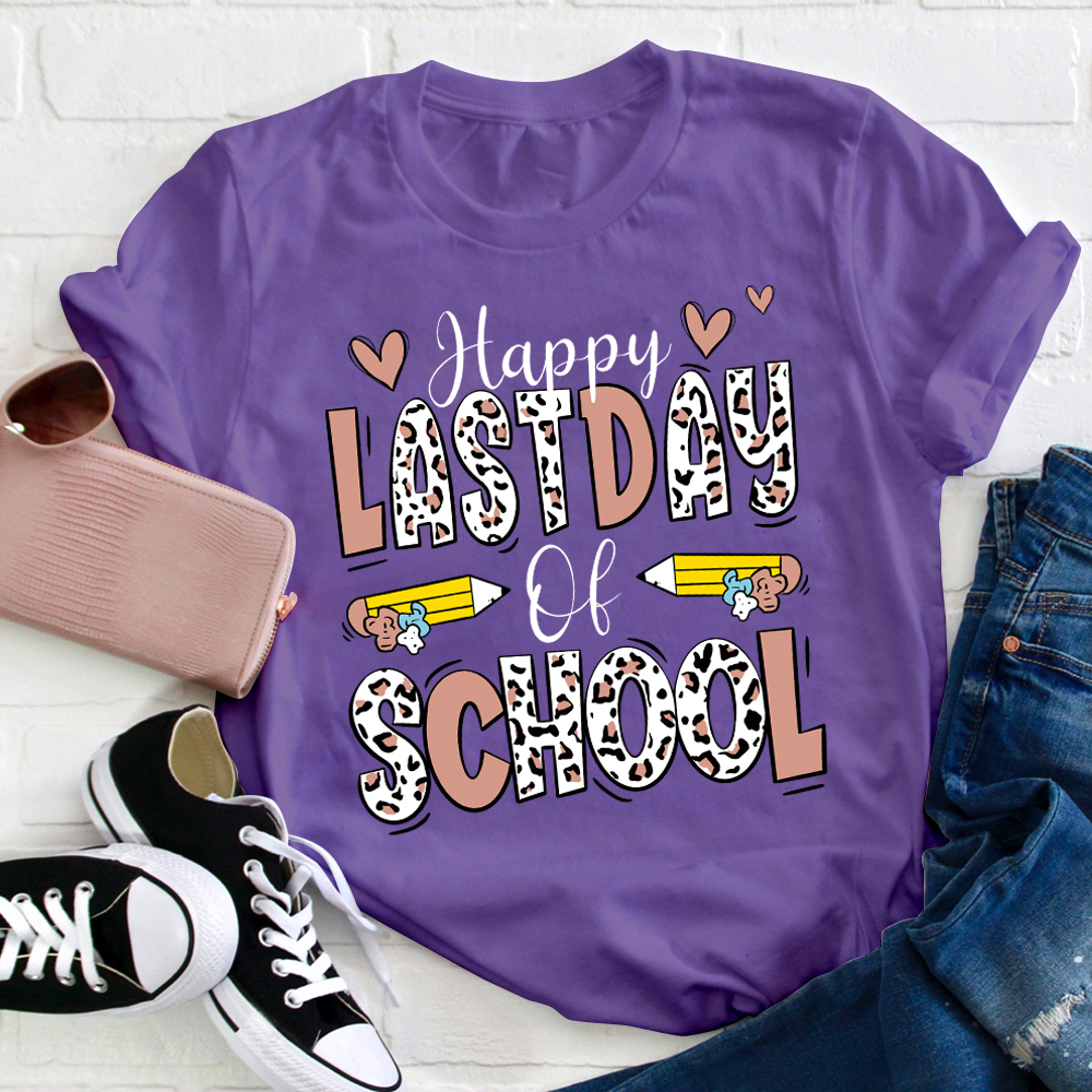 Happy Last Day Of School Leopard Print T-Shirt
