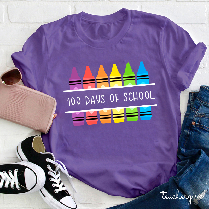 Colorful Crayons 100 Days Of School Teacher T-Shirt