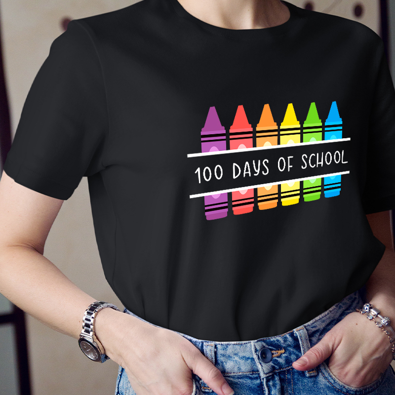 Colorful Crayons 100 Days Of School Teacher T-Shirt