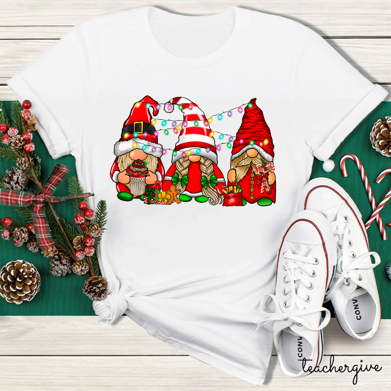 Gnomes Christmas Lights Teacher T-Shirt