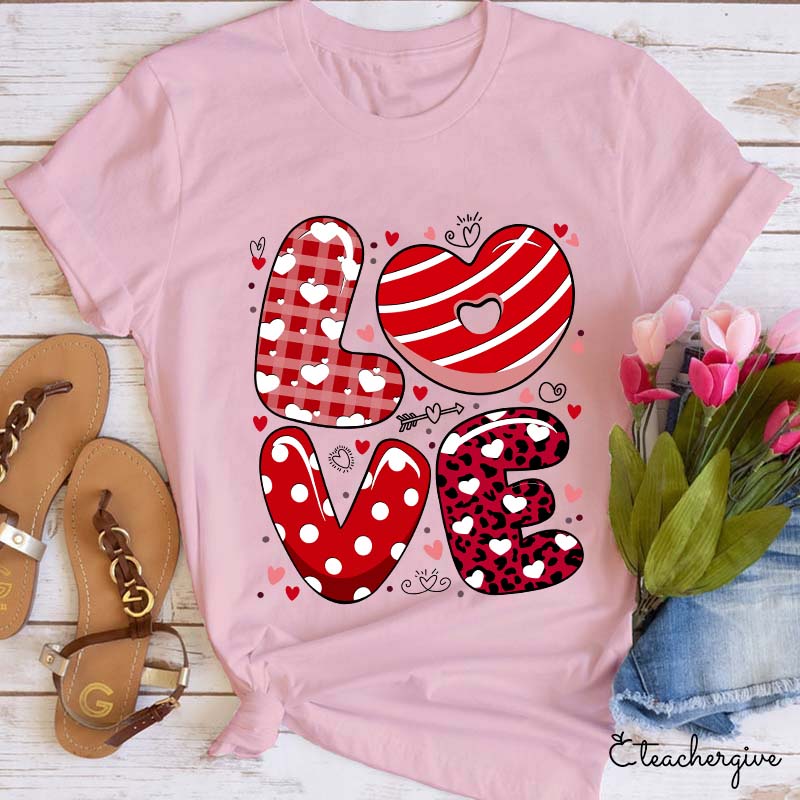 Heart Print Love Teacher T-Shirt