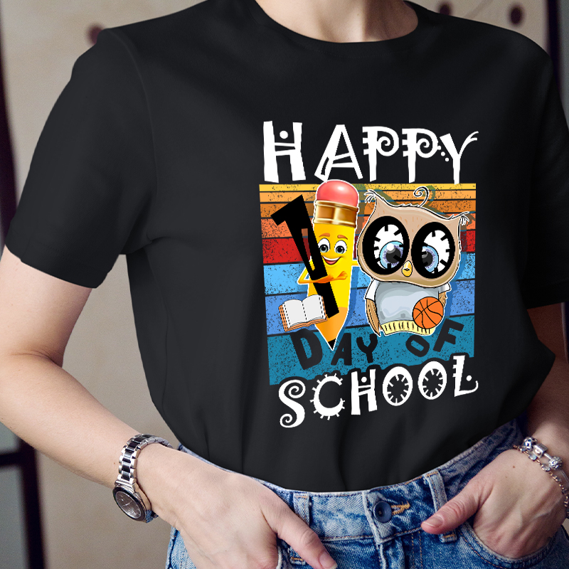 Happy First Day Of School Pencil Owl T-Shirt