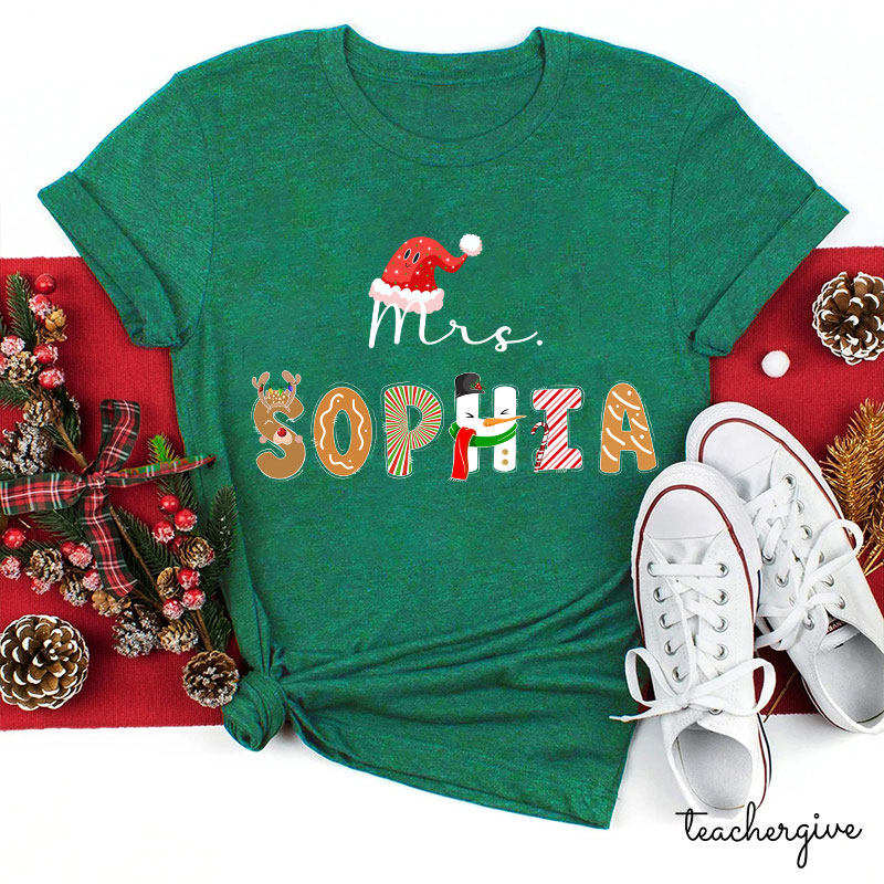 Personalized Christmas Vibes Teacher Name Teacher T-Shirt