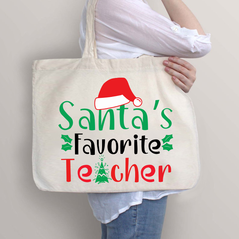 Santa's Favorite Teacher Christmas Tree Zip Tote Bag