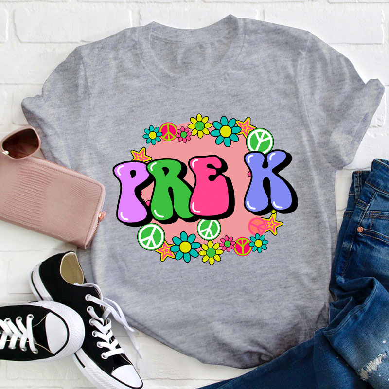 Personalized Grade Colorful Flowers Teacher T-Shirt