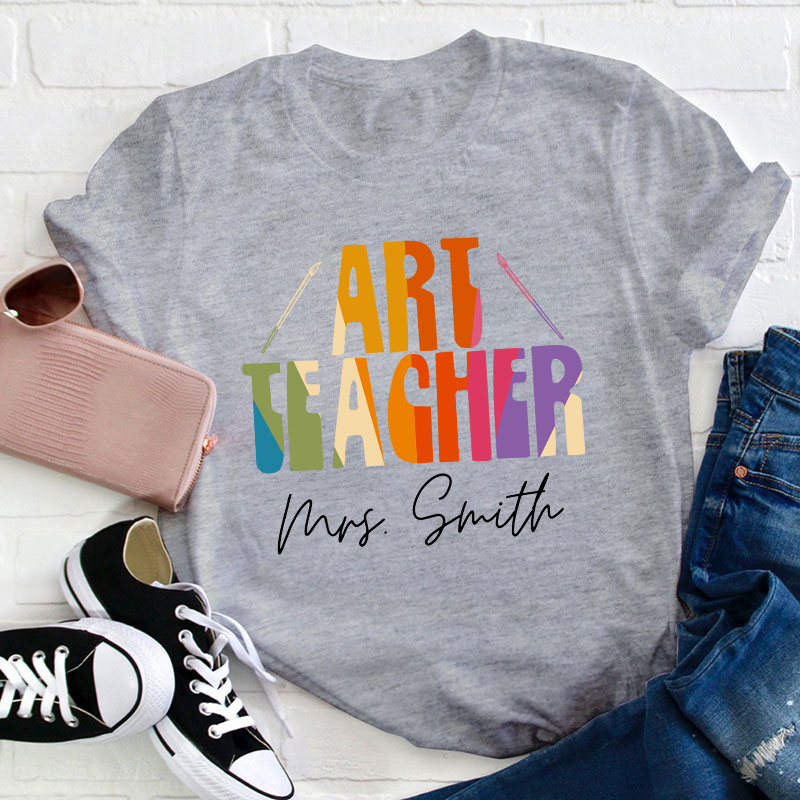 Personalized Name And Subject Simple Color Teacher T-Shirt