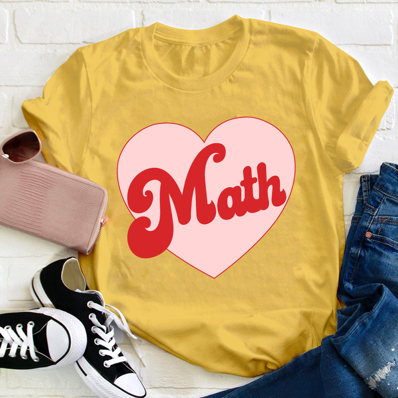 Personalized Subject Pink Heart Teacher T-Shirt