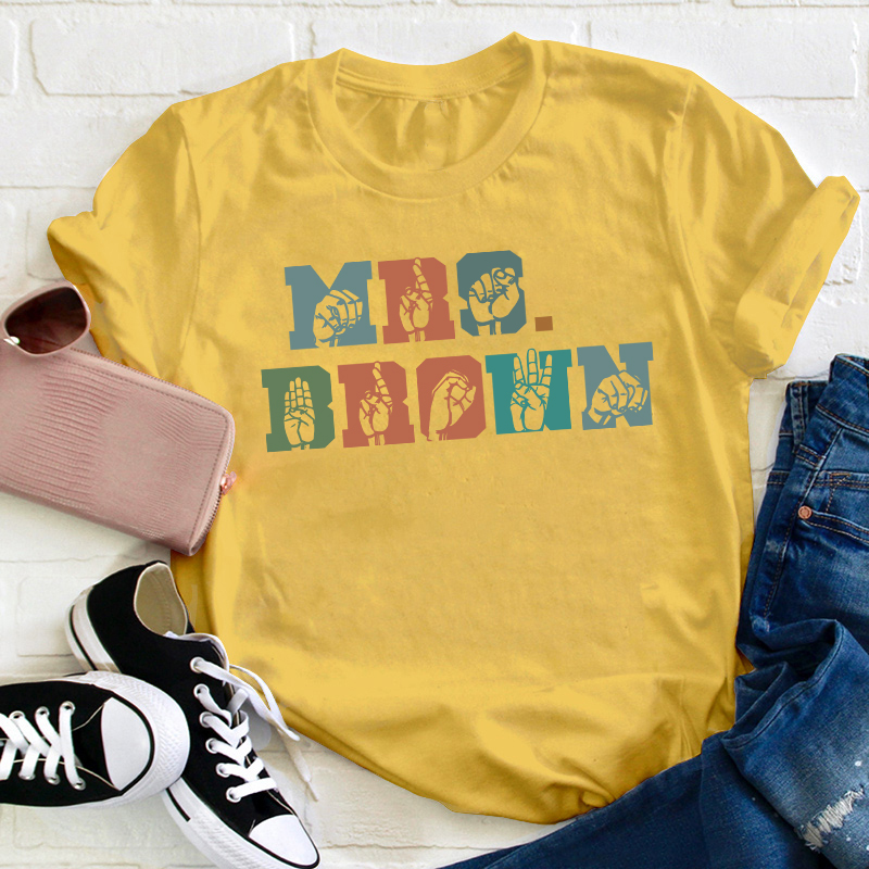 Personalized Name Alphabet Sign Language Teacher T-Shirt