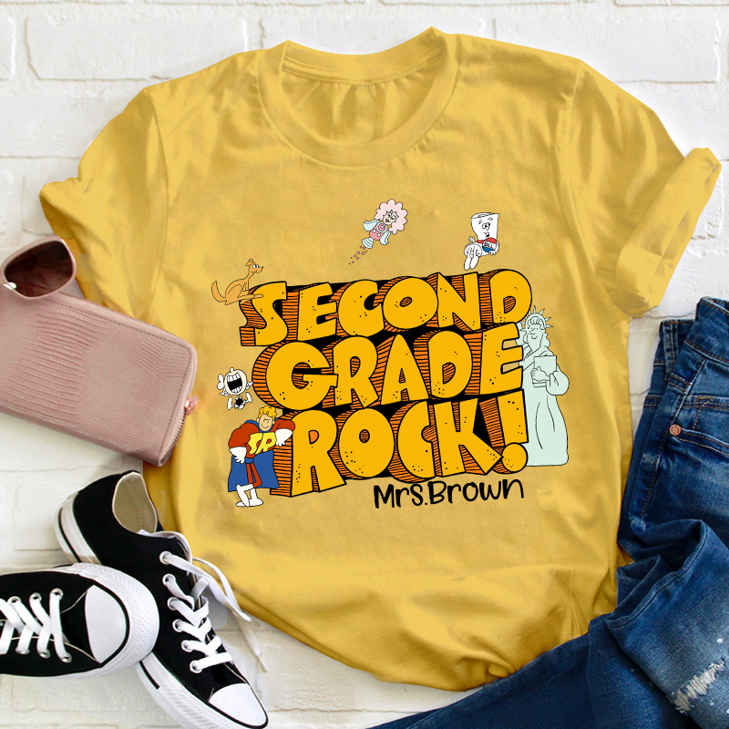 Personalized Name And Grade Rock Teacher T-Shirt