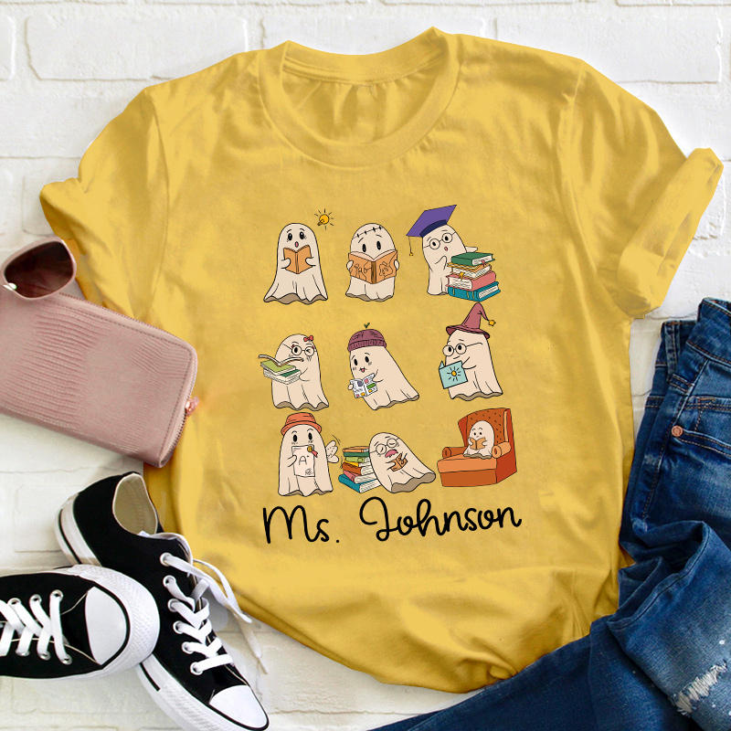 Personalized Name Reading Spooky Teacher T-Shirt