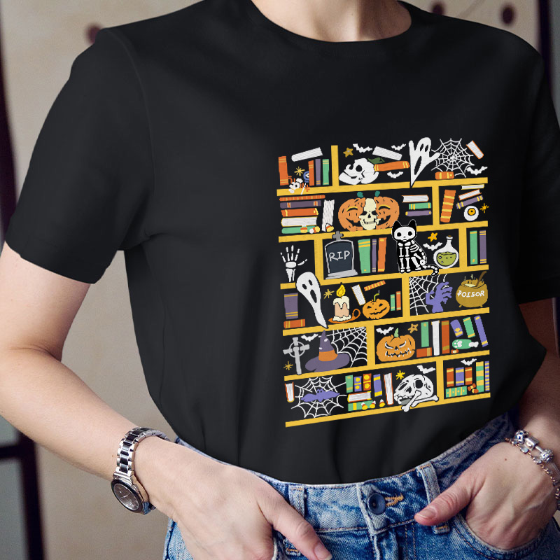 Halloween Bookshelf Teacher T-Shirt