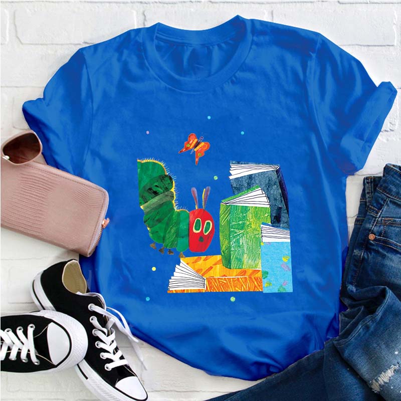 The Caterpillar Like Reading Books Teacher T-Shirt