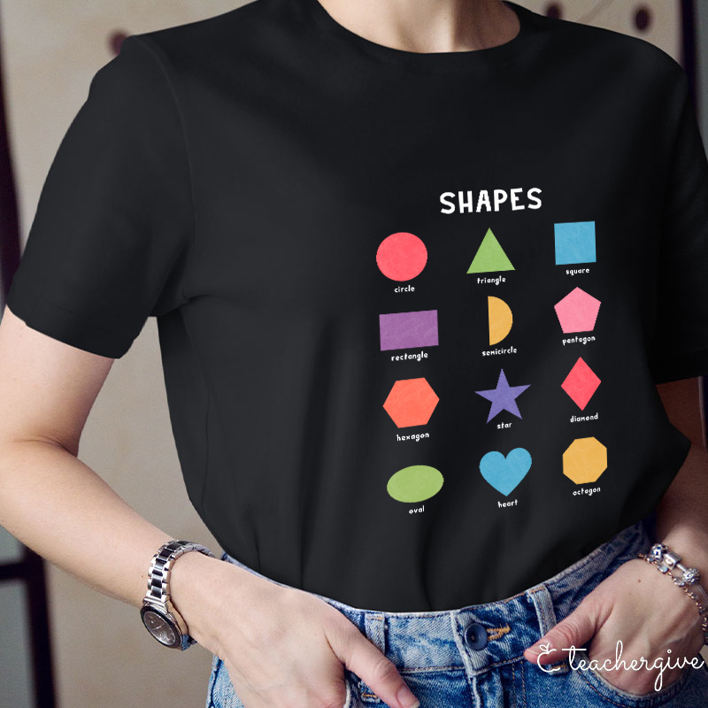 Twelve Colorful Shapes Teacher T-Shirt