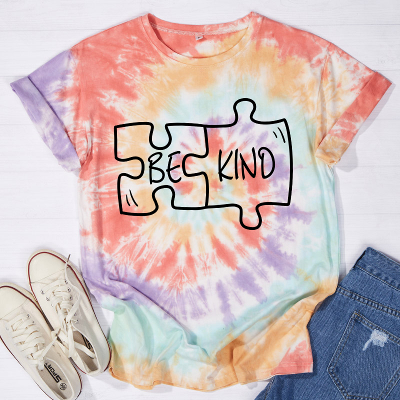 Be Kind Puzzle Teacher Tie-dye T-Shirt