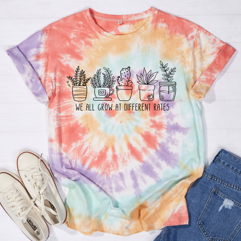 We All Grow At Different Rates Teacher Tie-dye T-Shirt