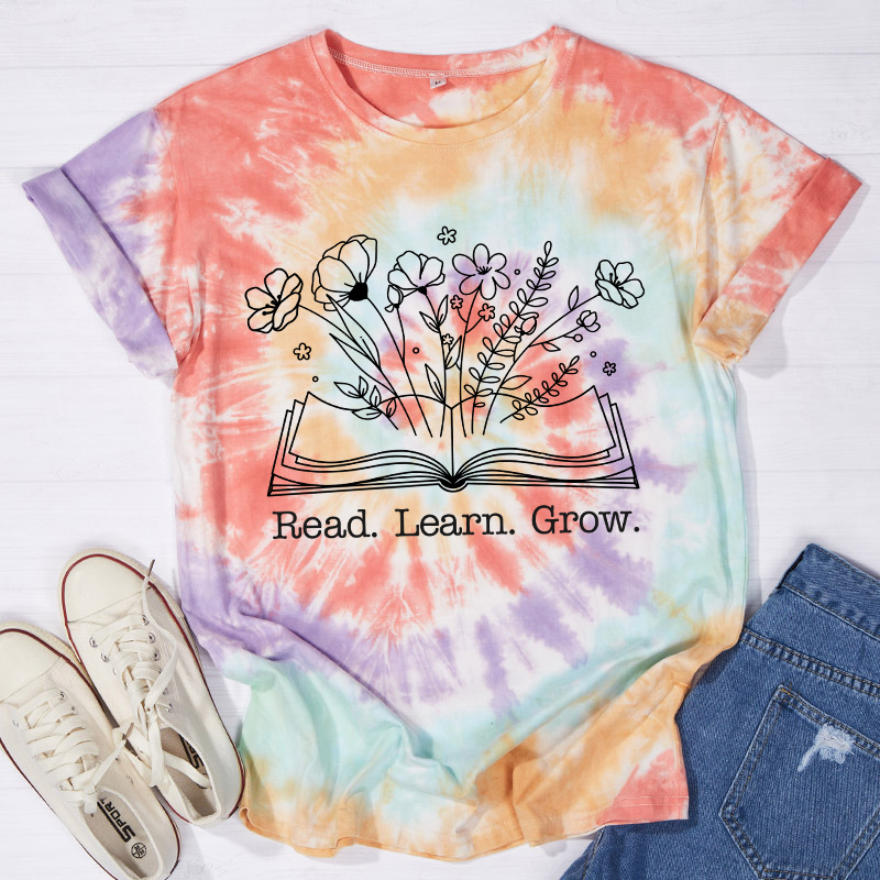 Read Learn Grow Teacher Tie-dye T-Shirt
