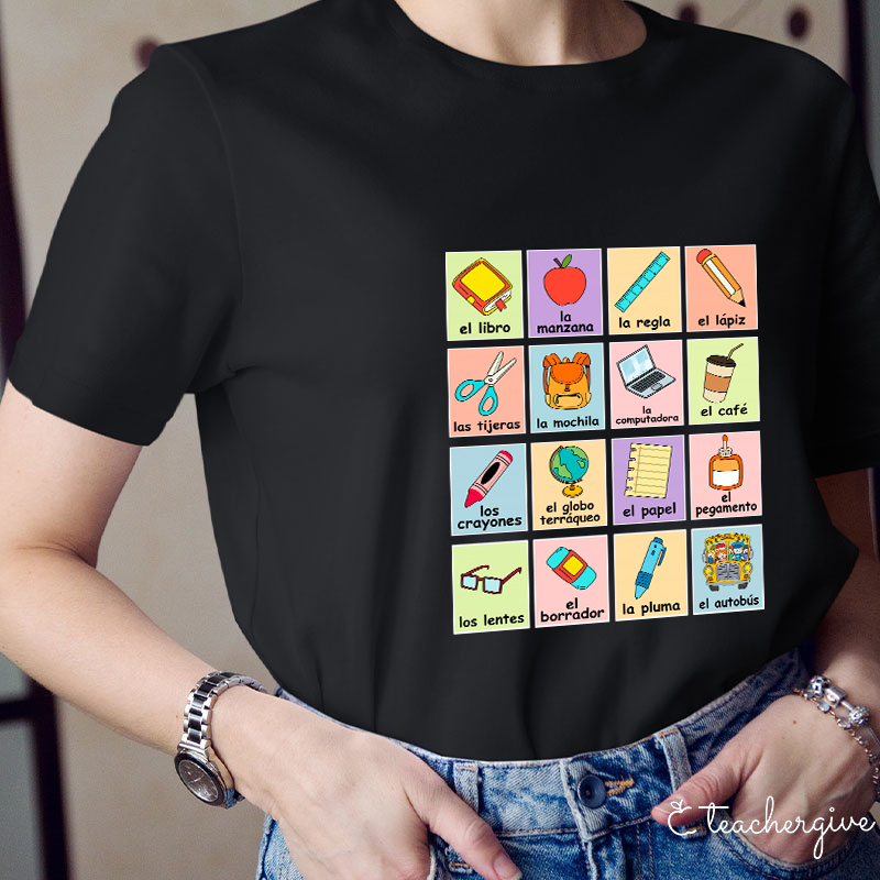 Spanish Picture Correspondence List Teacher T-Shirt