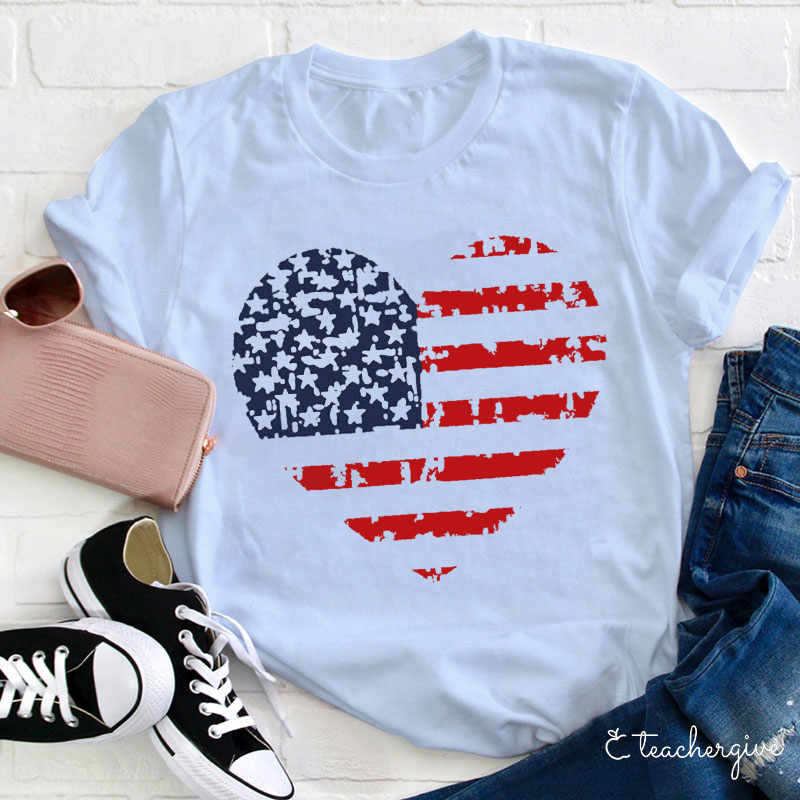 Independence Day Heart Teacher T-Shirt