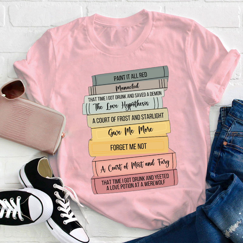 Personalized Stack Of Books Teacher T-Shirt