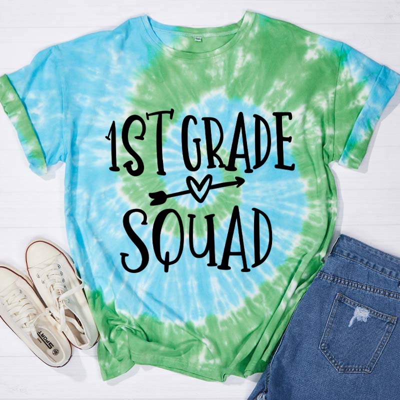 Personalized First Grade Kinder Squad Teacher Tie-dye T-Shirt