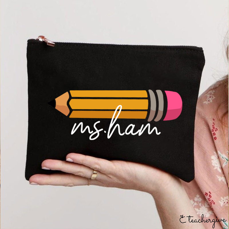 Personalized Pencil Teacher Name Makeup Bag