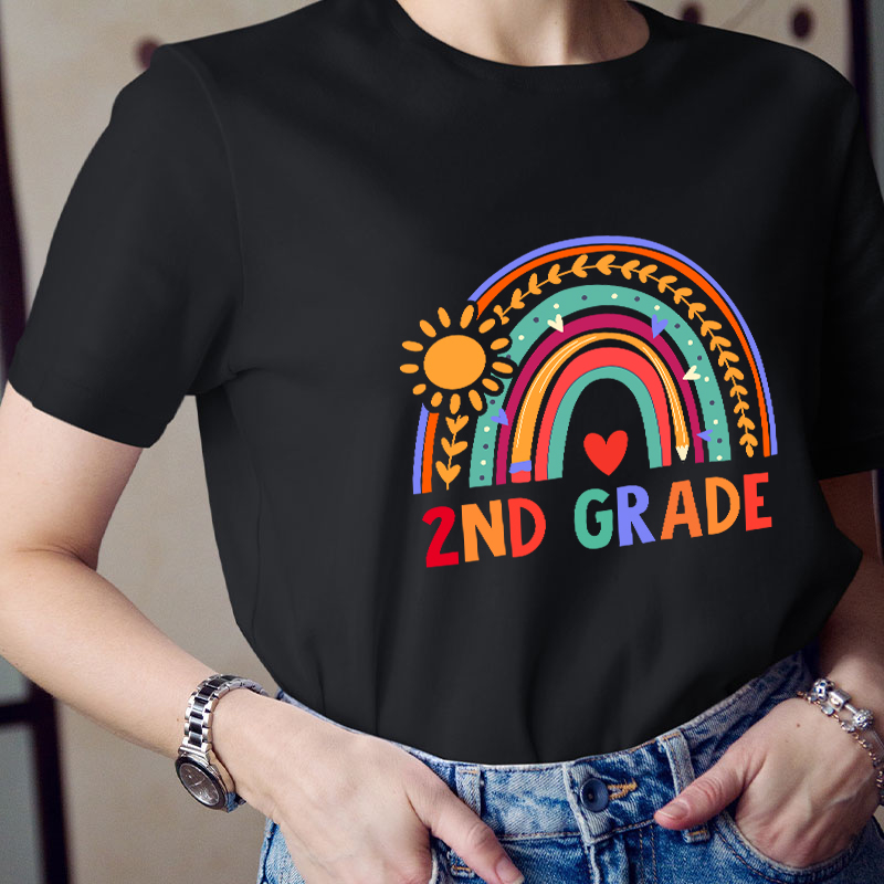 Personalized Shining In All Directions Rainbow Heart Teacher T-Shirt